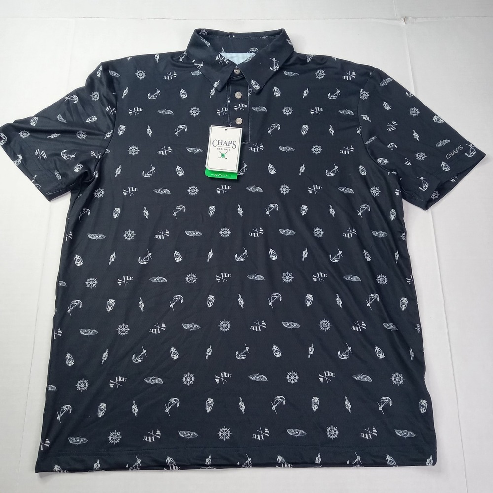 Chaps Printed Golf Polo Shirt Men's Size M American Navy Stretch Moisture Wick